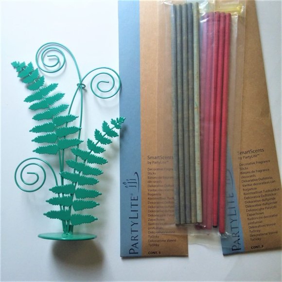 PartyLite SmartScents Green Metal Fern Holder Retired & 10 Scent Sticks Insense - Picture 3 of 8